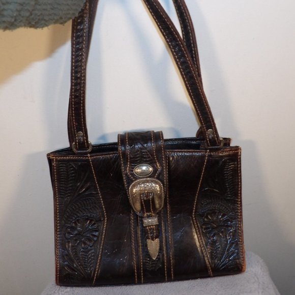 American West Bags American West Hand Tooled Leather Floral Pattern Western Farmhouse Tote